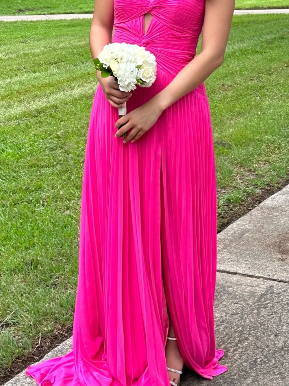 Jovani Hot Pink Strapless Prom Gown with High Slit - Picture 4 of 4